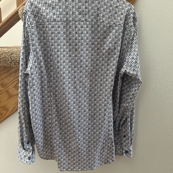 Buttercloth Shirt Mens L Blue Geometric Flip Cuff Casual Dress Button Up - Picture 7 of 11